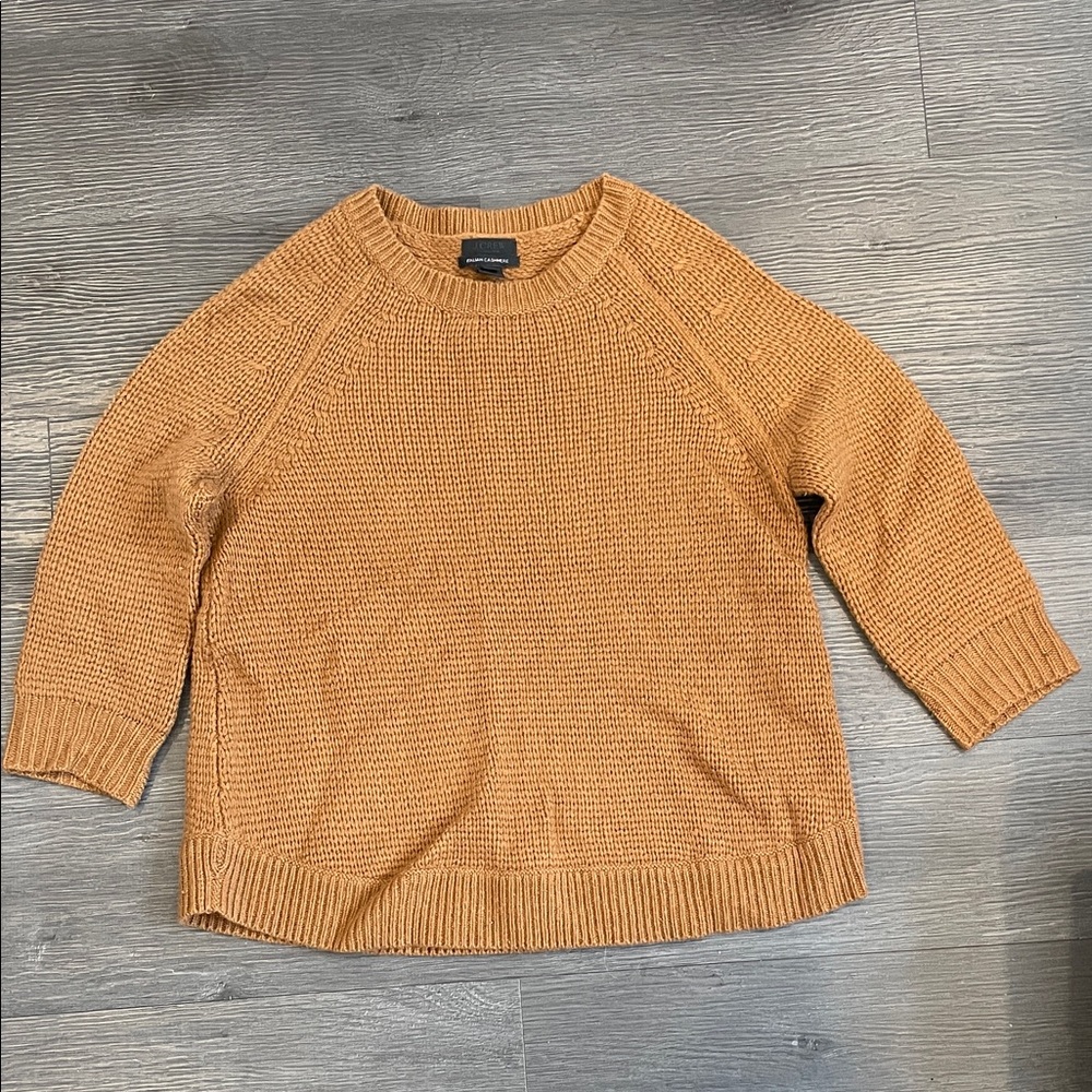 100% cashmere J Crew Cozy Tan Knit Sweater xs 3/4 sleeve